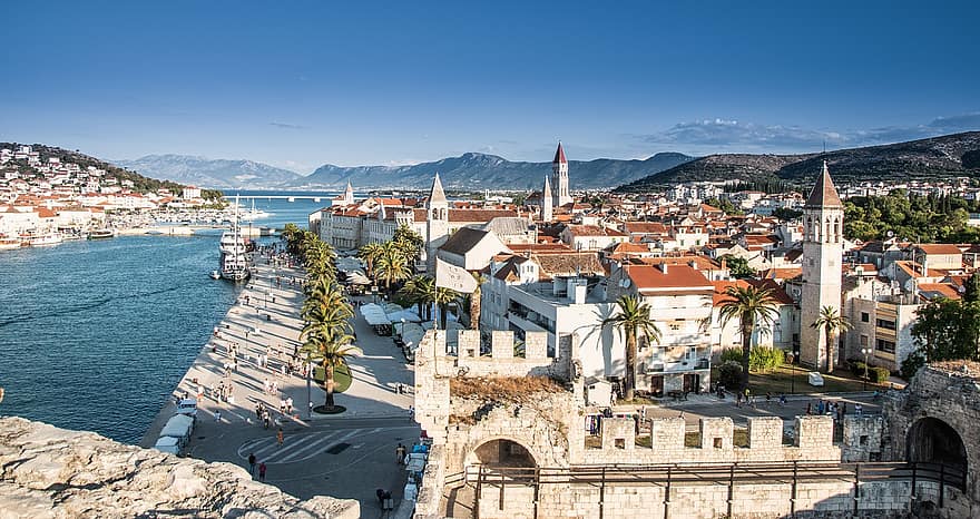 Port, Buildings, Boats, Sea, Ocean, Shore, Trogir, cityscape, famous place, architecture, travel
