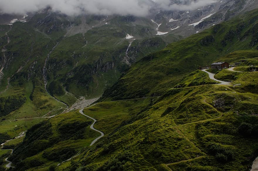montanhas, Alpes, caminho, passarela, grama, turismo, arbustos, natureza, viagem, Áustria