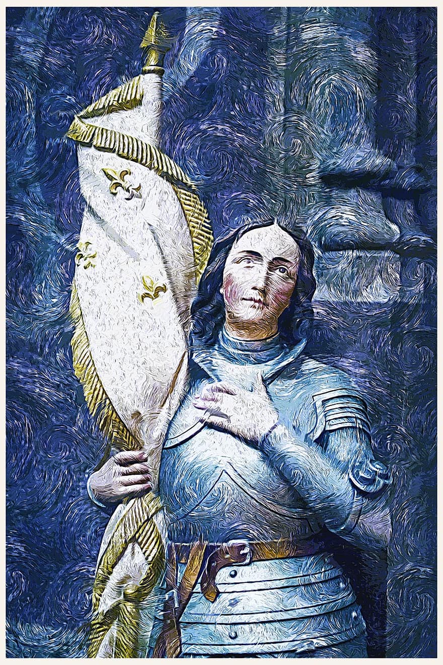 Jeanne D'arc, France, Flag, Statue, Church, Sculpture, History, Woman, Female, Painting, Artwork