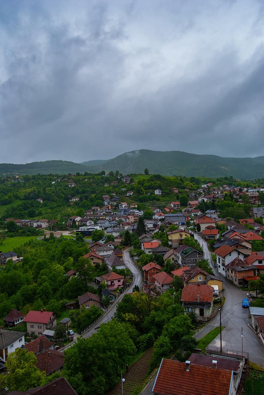 Jajce, thành phố, thành thị, bầu trời, núi, Bosnia và Herzegovina, Châu Âu, balkan