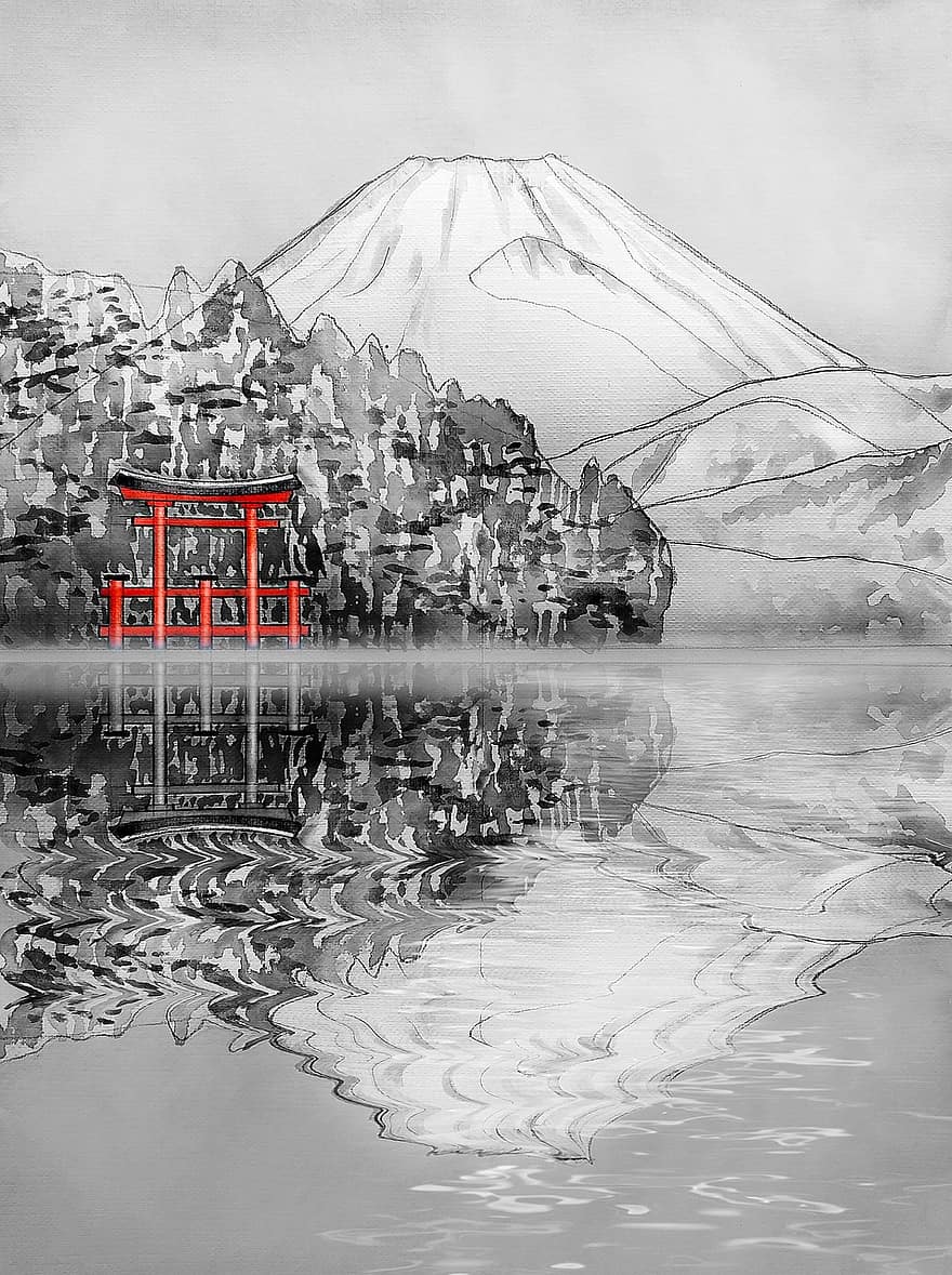 japan, bue, asi, 芦ﾉ湖, Asi-noko, krater søen, ø, Honshu, prestigebyggeri, hakone, lake ashi