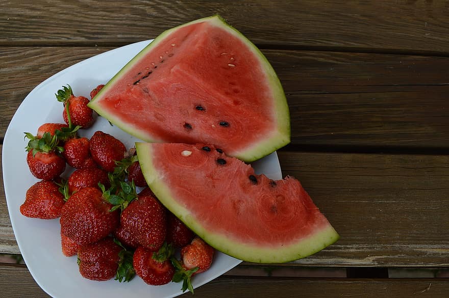 Obst, Erdbeere, Melone, Lebensmittel, rot, Vitamine, Sommer-, köstlich, Süss