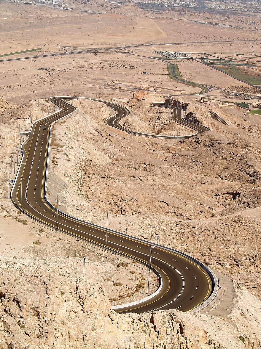 Colina, estrada, deserto, Abu Dhabi, dubai, viagem, turismo