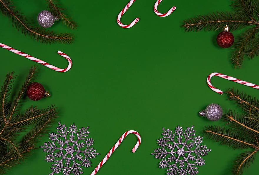 рождество, новый год, фон, Copyspace, пустой, зеленый, конфета, рождественские безделушки, украшение, ель, копировать пространство