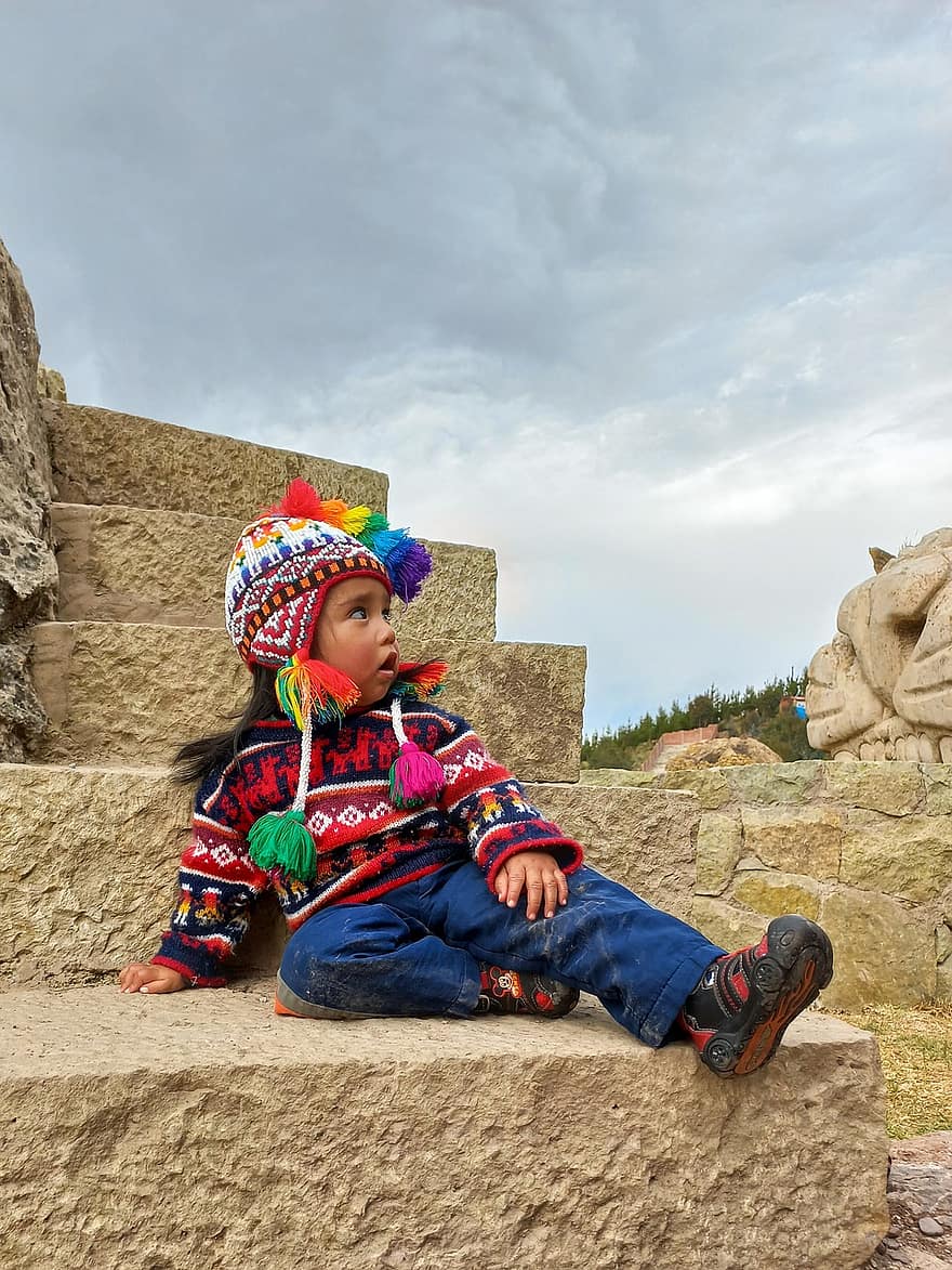 детка, дитя, нежность, Cusco, лестница, культура, ребенок, мальчиков, один человек, милый, образ жизни