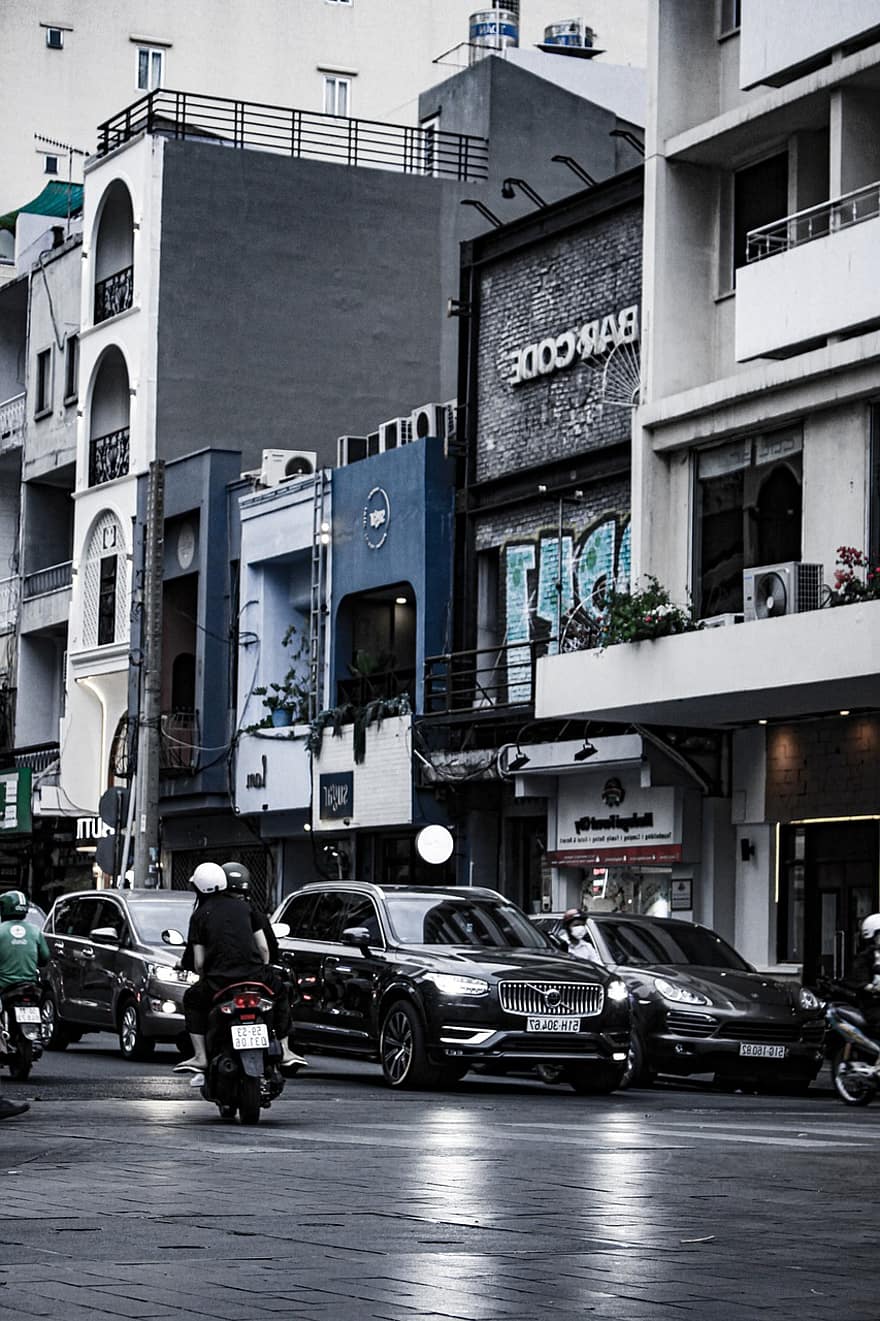 Miasto, ulica, samochody, saigon, pojazdy, Droga, ruch drogowy, Budynki, miejski, Ho Chi Minh