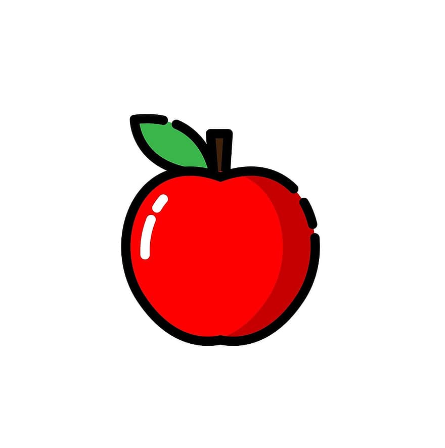яблоко, фрукты, значок, красное яблоко, питание, мультфильм, современный стиль, Иконка Яблоко, Значок Фрукты, Милое яблоко, Mbe Style