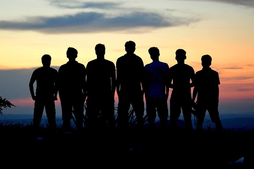 Friends, Group, Silhouettes, Friendship, Sky, Together, People