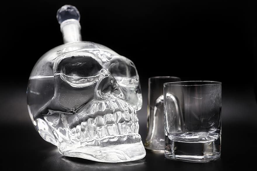 decantador, vidro, vodka, bebida, vidro de tiro, crânio, Preto