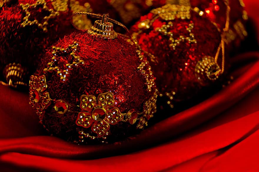 Kalėdos, apdaila, Kalėdų kamuolys, Kalėdų lemputė, šventė, ornamentas, raudona, sezoną, Iš arti, Kalėdų ornamentas, fonas