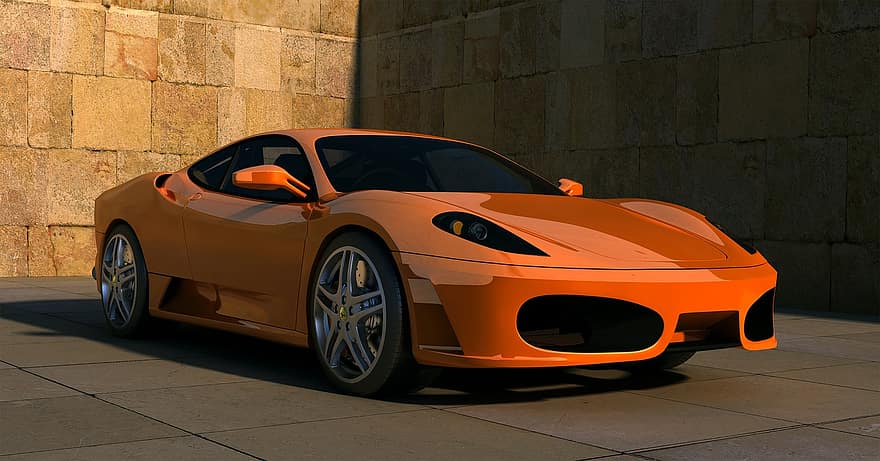 Ferrari, f430, samochód sportowy, automatyczny, samochód, samochód wyścigowy, kontur, metaliczny, odbicia słońca, cień, sala
