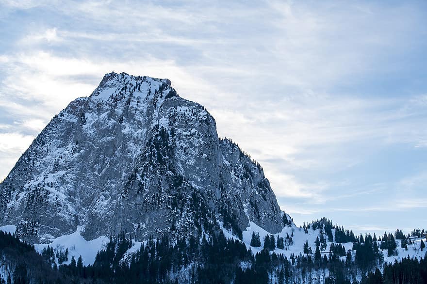 montanha, cimeira, inverno, neve, arvores, pico, Alpes, natureza, panorama, brunni, cantão de schwyz