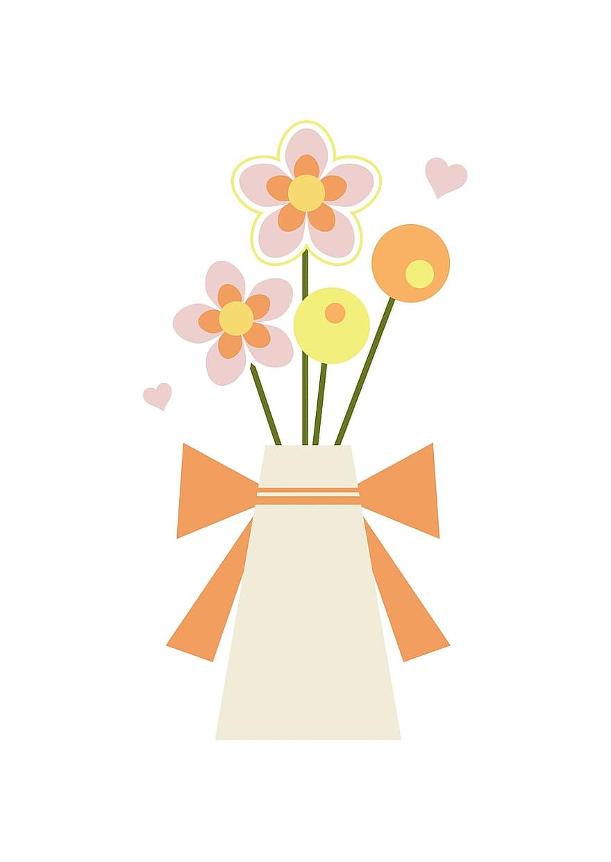 Blumen, Strauß, Geburtstagsstrauß, Geburtstag, Herz, blühen, bunt, Grafik, Clip Art, Schleife, Vase