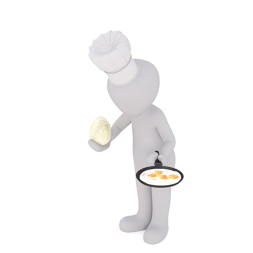 Easter, Easter Egg, Egg, Fried, Pan, Cooking, Cook, Chef's Hat, White Male, 3d Model, Isolated