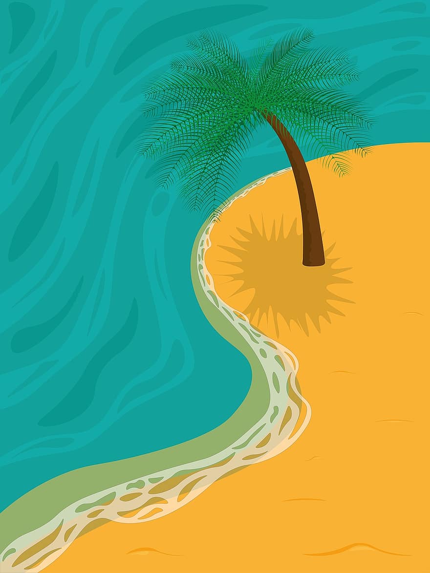 krajina, tropický, exotický, cestovat, moře, oceán, pláž, písek, letní, dlaň, palma