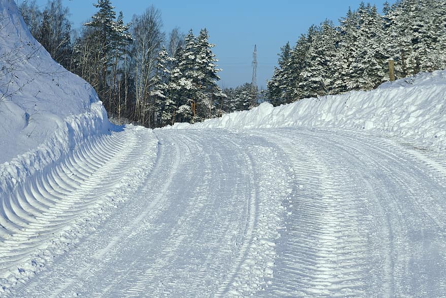 ziemā, sniegs, veidā, Ainava Baltā krāsā, ziemas ainava, ziemas sezonā, zemes ceļš, sniega segums, matēti koki, biel, snowdrifts