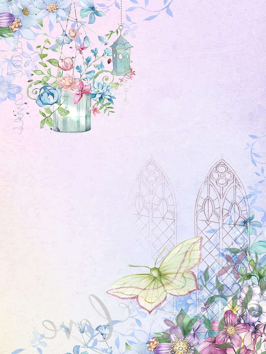 Background, Romantic, Butterfly, Flowers, Lilac, Pink, Tulips, Portrait, Bouquet, Template, Texture