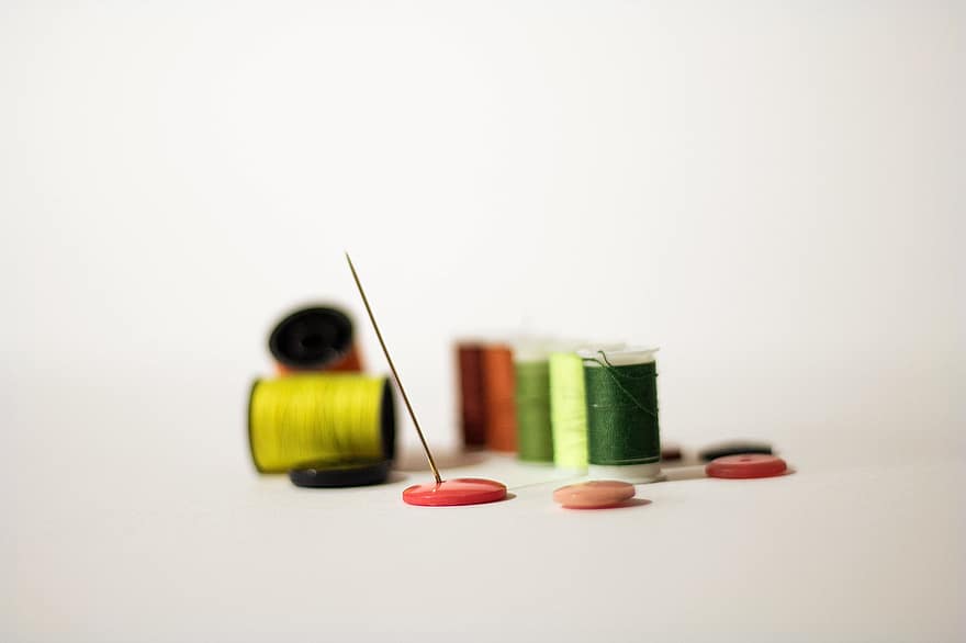 Thread, Sewing, Needle, Textile, Button, close-up, tailor, spool, craft, multi colored, backgrounds