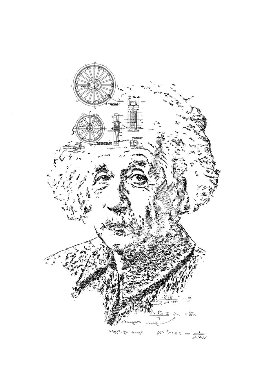 アルバート・アインシュタイン、肖像画、学者、科学者、筆致、賢い、おとこ