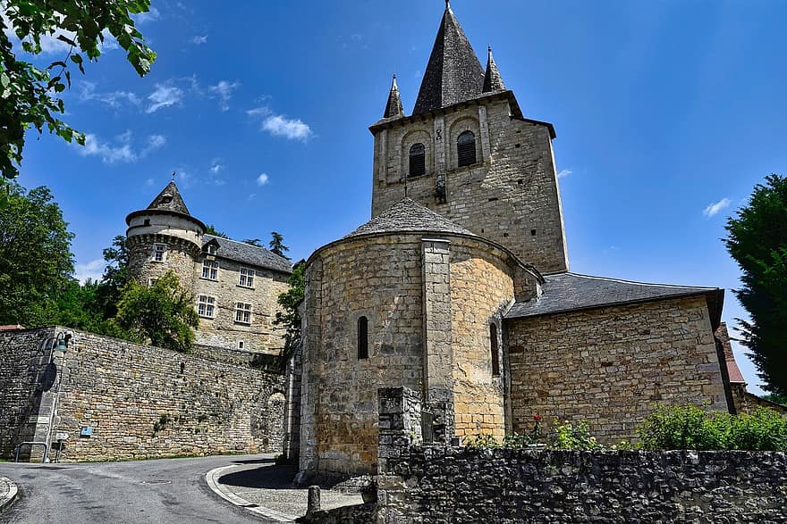 Iglesia, fortaleza, medieval, religión, castillo, pared, pierre, ex, aveyron, patrimonio, arquitectura