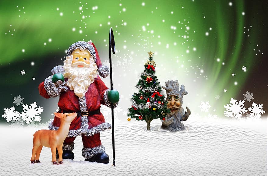 medis, Kalėdos, Santa, elniai, šventė, Kalėdų dovanos, linksmų Kalėdų, Kalėdinis vakarėlis, linksmas, žiemą, sniegas