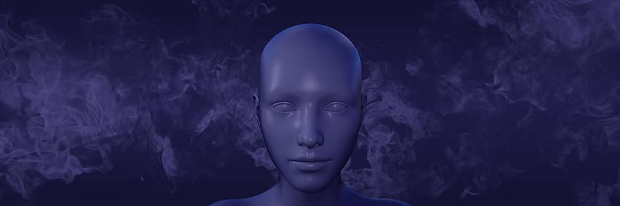 člověk, avatar, hlava, tvář, kouř, digitální