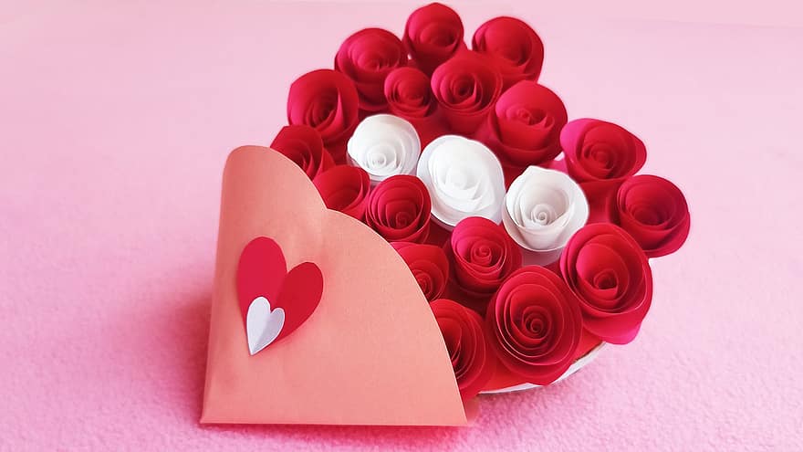 Valentijn, hart-, liefde, Valentijnsdag, gift, handgemaakt, ambacht, presenteert, bloem, romance, hart vorm