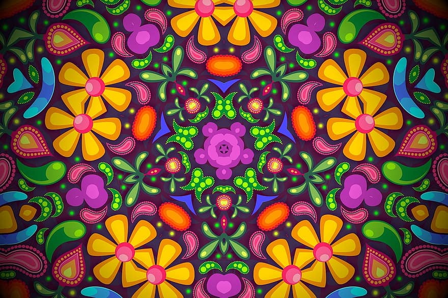 digitale Kunst, Rosette, Kaleidoskop, bunt, Blumenhintergrund, Rosace-Hintergrund