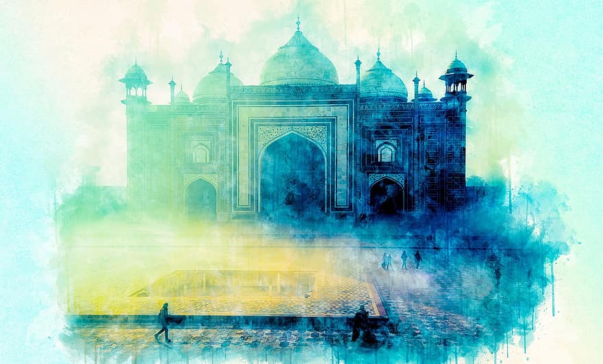 mehtab bagh, Indie, Taj Mahal, chrám, památník, architektura, agra, park, malování, umění