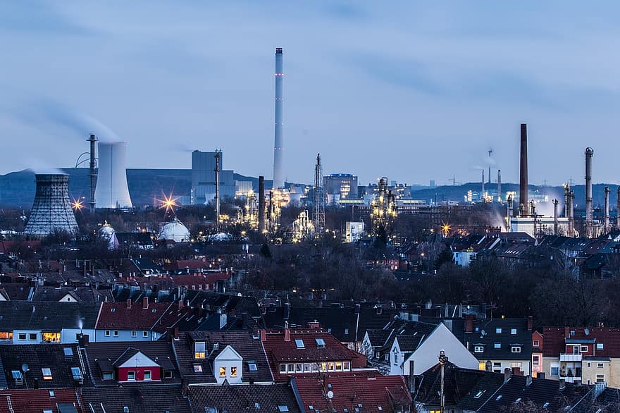 Herne, City, Colliery, Dusk, Industry, Buildings, Big City, Town, Ruhr Area, Night, Mood