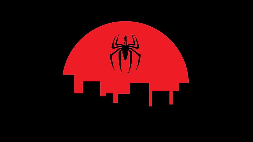 człowiek Pająk, pająk, owad, projekt, mężczyzna, Niesamowity Spider Man, bohater, czerwony, Budynki, Miasto, symbol