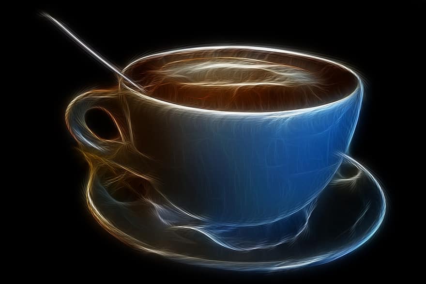 fractals, koffie, cappuccino, drinken, koffiekop, voedsel