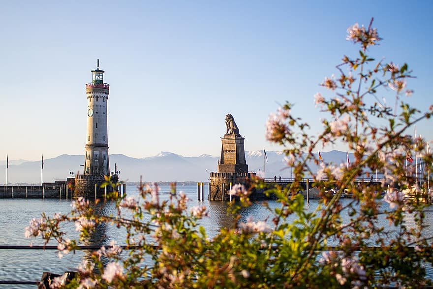 Lighthouse, Statue, Port, Lindau, Sculpture, Lion Statue, Harbor, Art Installation, Beacon, Structure, Building