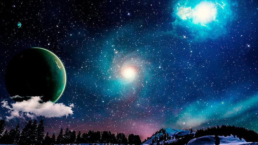 आकाश, परिदृश्य, वन, ग्रह, सितारे, रात, नाब्युला, अंतरिक्ष, क्षितिज, सुंदर, सर्दी