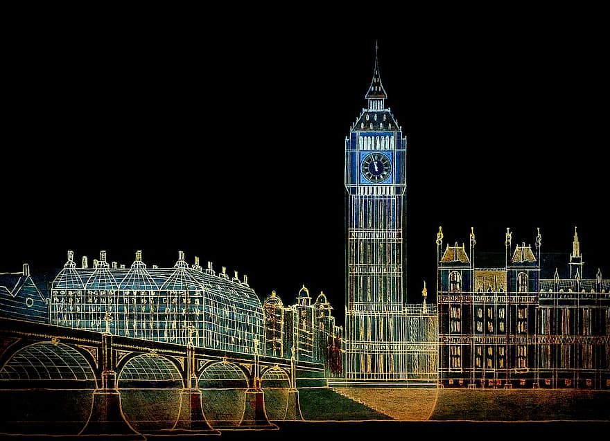 لندن ، ساعة بج بن ، إنكلترا ، بريطانيا العظمى ، السياحة ، مدينة ، برج ، بريتانيا ، هندسة معمارية ، البرلمان ، بناء