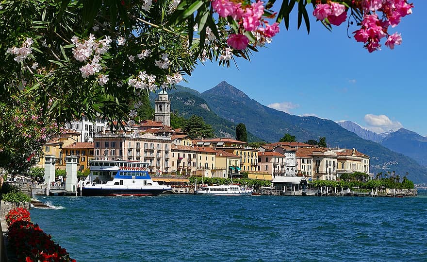 σπίτια, τράπεζα, πλοία, Λιμάνι, λίμνη κόμο, bellagio, ιστορικό κέντρο, lago di como, θέα της πόλης, διακοπές
