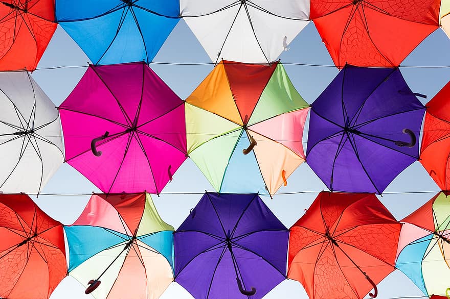 Regenschirme, Dekoration, Hintergrund, bunt, Himmel, Muster, dekorativ, draußen, Tag, Sommer-