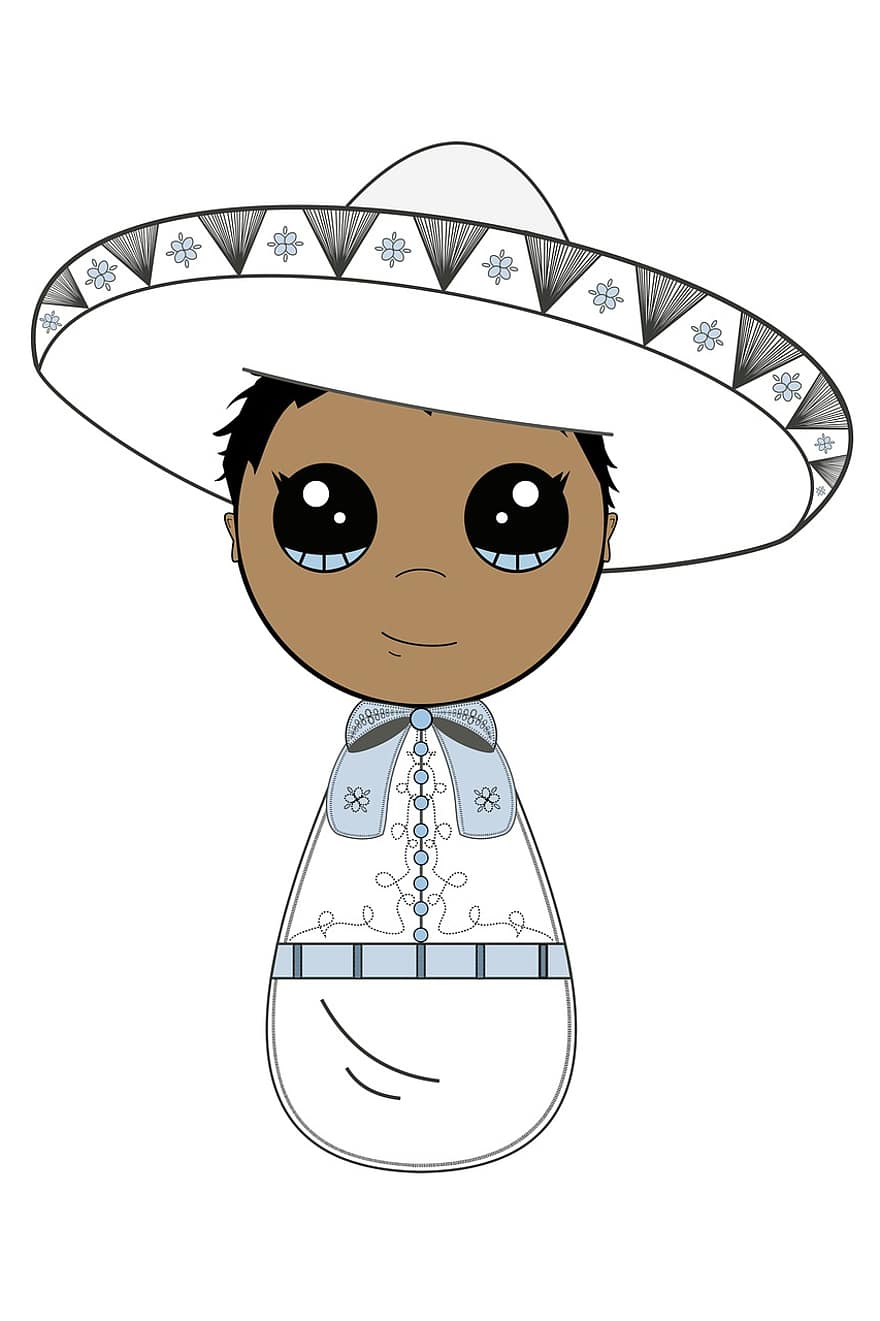 berniukas, skrybėlę, sombrero, mariachi