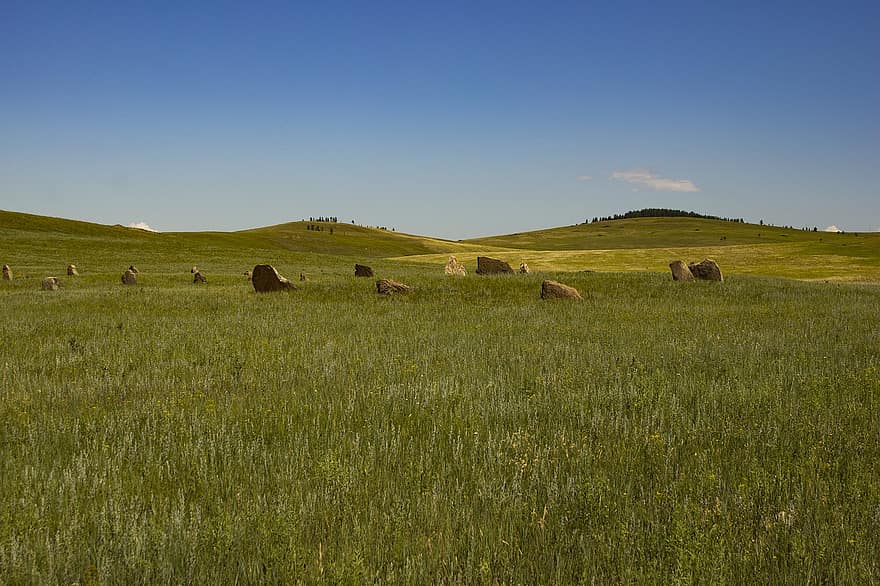 pole, Natura, pustynia, dolmens, Khakassia, Syberia, łąka, trawa, scena wiejska, gospodarstwo rolne, lato