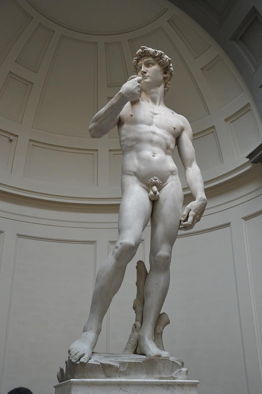 Statue von David, Michelangelo, Renaissance-Skulptur, Florenz, Statue, Marmorstatue, Italien, Kunst, Skulptur, nackt, die Architektur