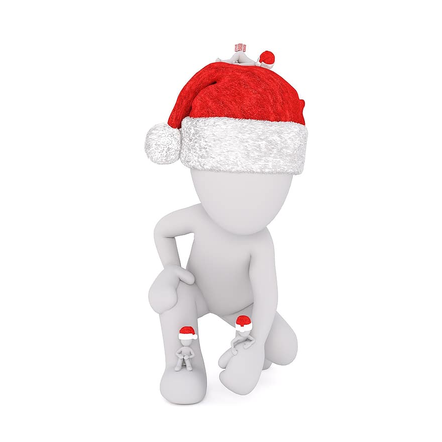Kalėdos, baltas vyras, Viso kūno, santa skrybėlę, 3D modelis, skaičius, izoliuotas, Dpn5, imp, Kalėdų elfai, nedideli skaičiai