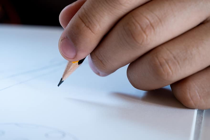 käsi, lyijykynä, piirtää, sormet, kirjoittaa, päiväkirja, luonnos, koulu, ihmisen käsi, lähikuva, työskentely