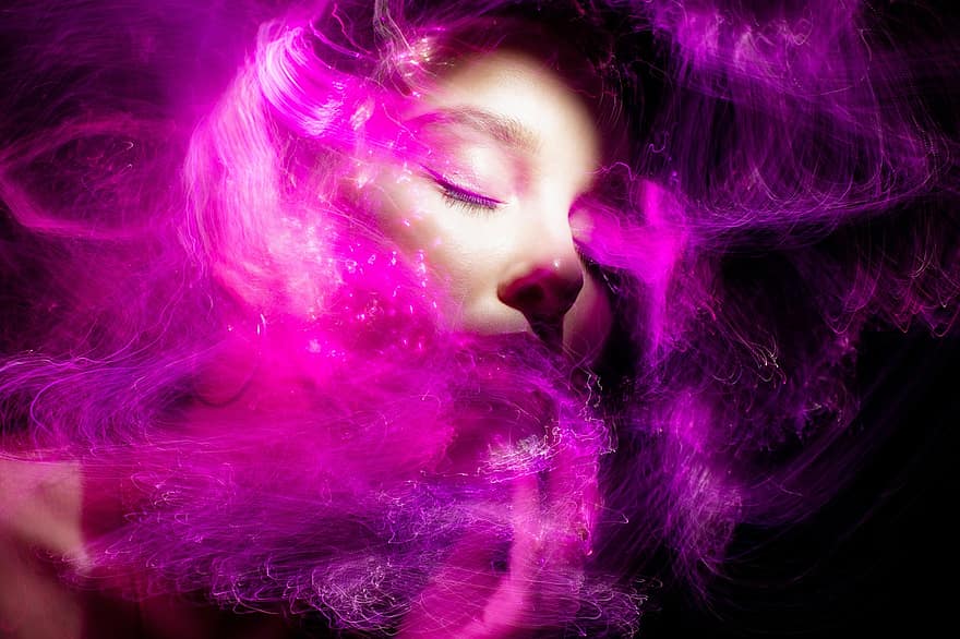 Woman, Beauty, Light Painting, Face, Girl, Portrait, Light, Abstract, Purple, Pink, Colorful