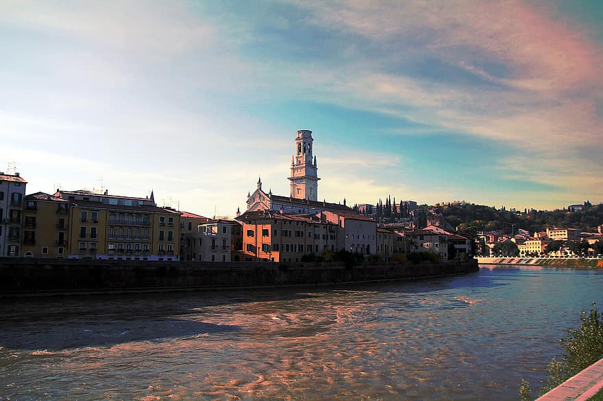folyó, utazás, idegenforgalom, Verona, Olaszország