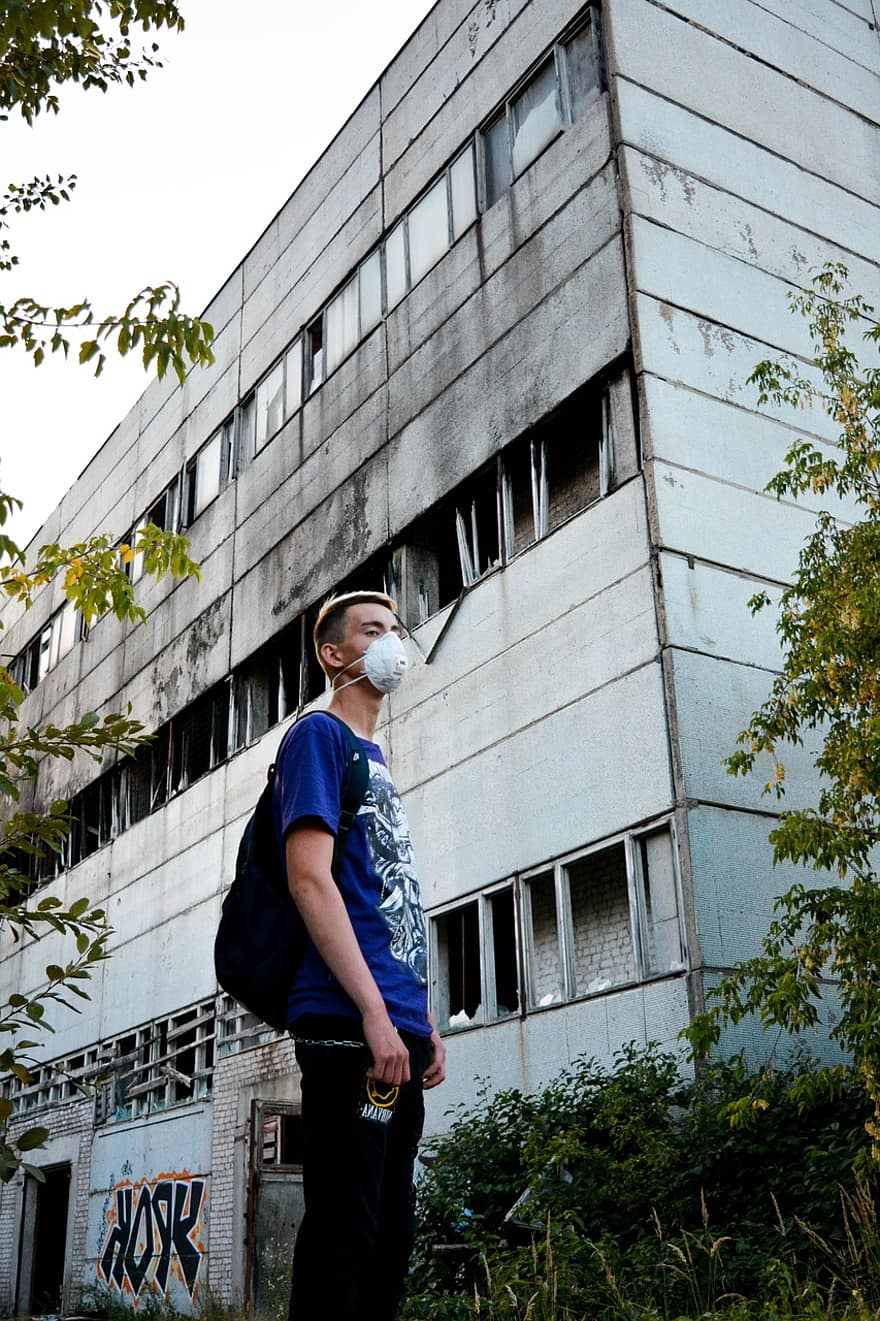 Man, Face Mask, Abandoned Building, Portrait, Male, Person, Young, Face, Guy, Adventure, Travel