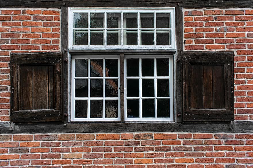 vindu, Bindingsverk, murvegg, arkitektur, bygning, gammel, historisk
