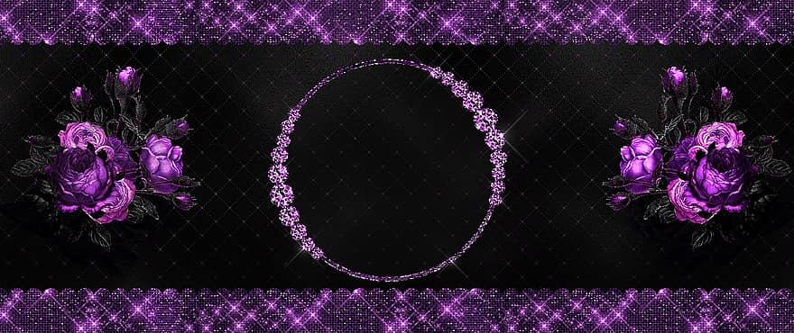 Roses, Frame, Background Image, Flowers, Violet, Purple, Pink, Glitter, Glamour, Shabby, Chic