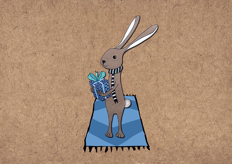 Con thỏ, thỏ rừng, động vật, động vật có vú, Hình minh họa động vật, nhân vật, bản vẽ kỹ thuật số, hoạt hình, khăn quàng cổ, thảm, thực tế