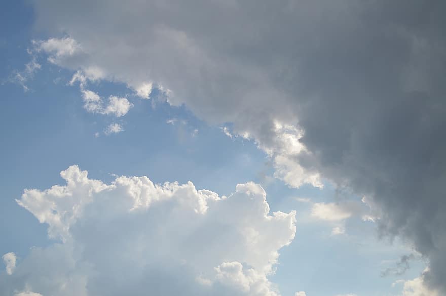 chmury, niebo, cloudscape, pochmurne niebo, atmosfera, puszysty, cumulus, dzień, promienie słoneczne