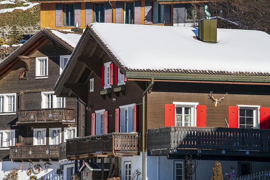 casă, sat, iarnă, zăpadă, oraș, clădire, arhitectură, Engelberg